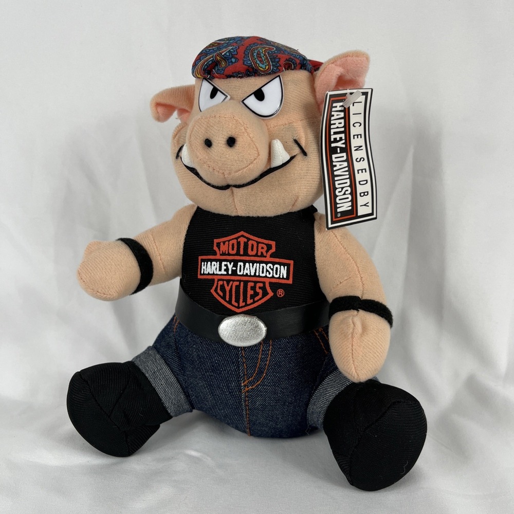 Vintage Harley Davidson Cycles Pig Piggy Biker Plush Toy Stuffed Animal 6in